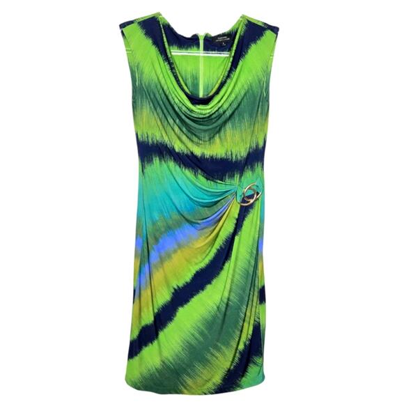 Tahari Drape Neck Ruched Midi Dress Size 4 Art to Wear Work Office Abstract - Picture 1 of 6